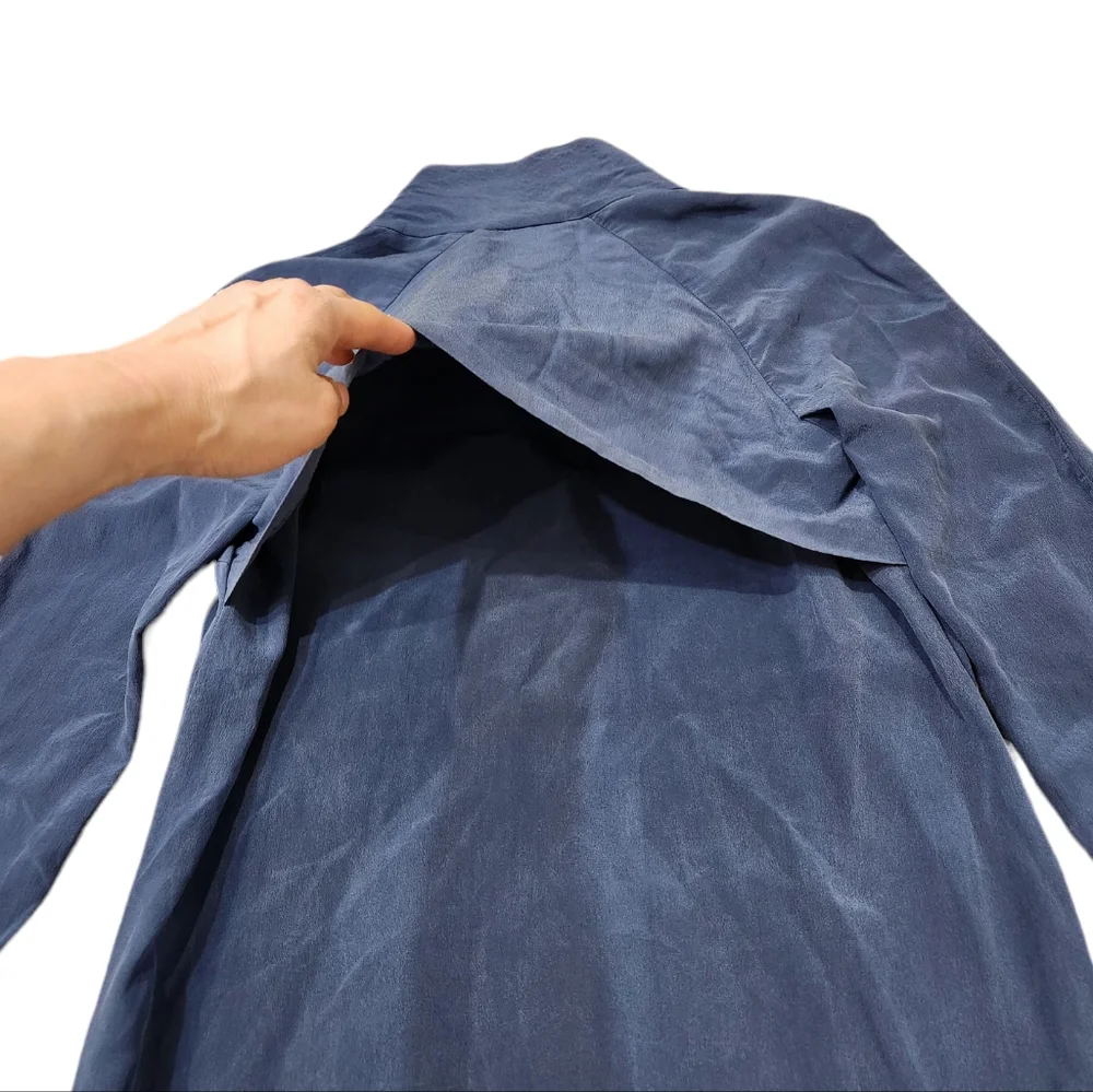 Lacoste Navy Blue 100% Silk Utility Shirt Pockets Dress Size 34
